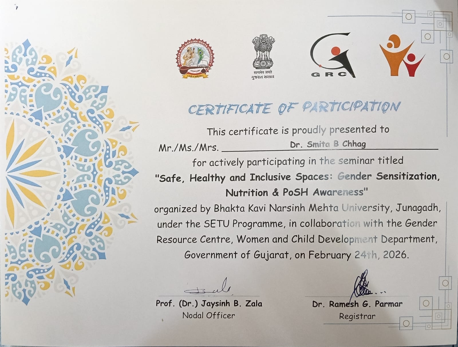 Promoting Safe, Healthy and Inclusive Spaces – Seminar Participation